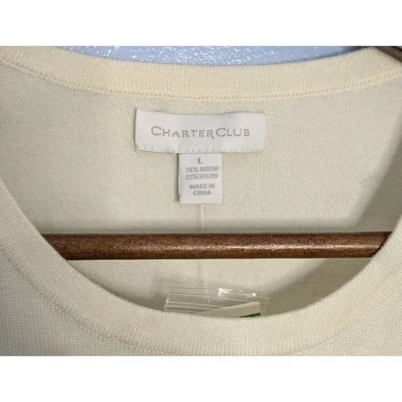 Charter Club Womens Ivory Sleeveless Knit Tank Top L Cotton classic quiet luxury - Picture 4 of 10